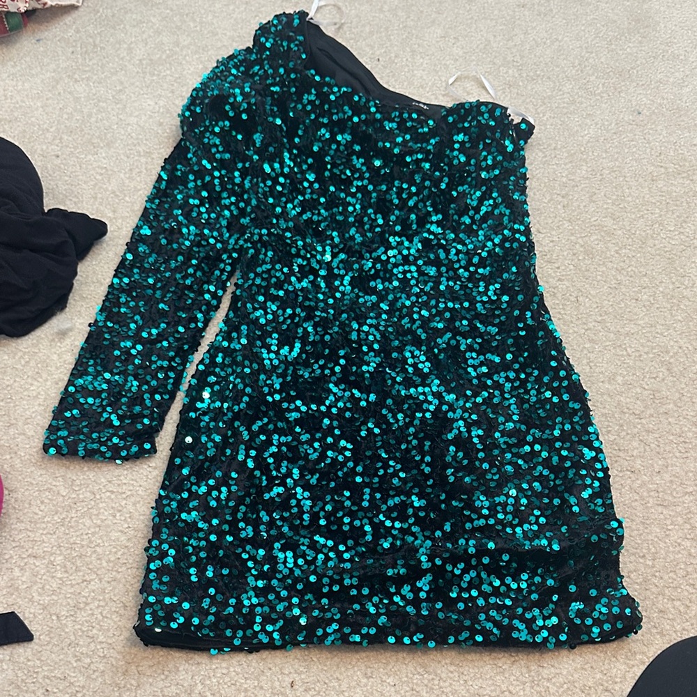 Lulu's Teal Sequin Formal Dress